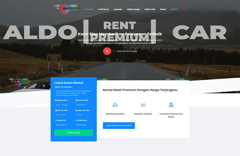 Website rental mobil untuk bisnis penyewaan kendaraan